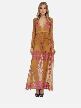 For Love & Lemons Barcelona Maxi Dress Old Gold
